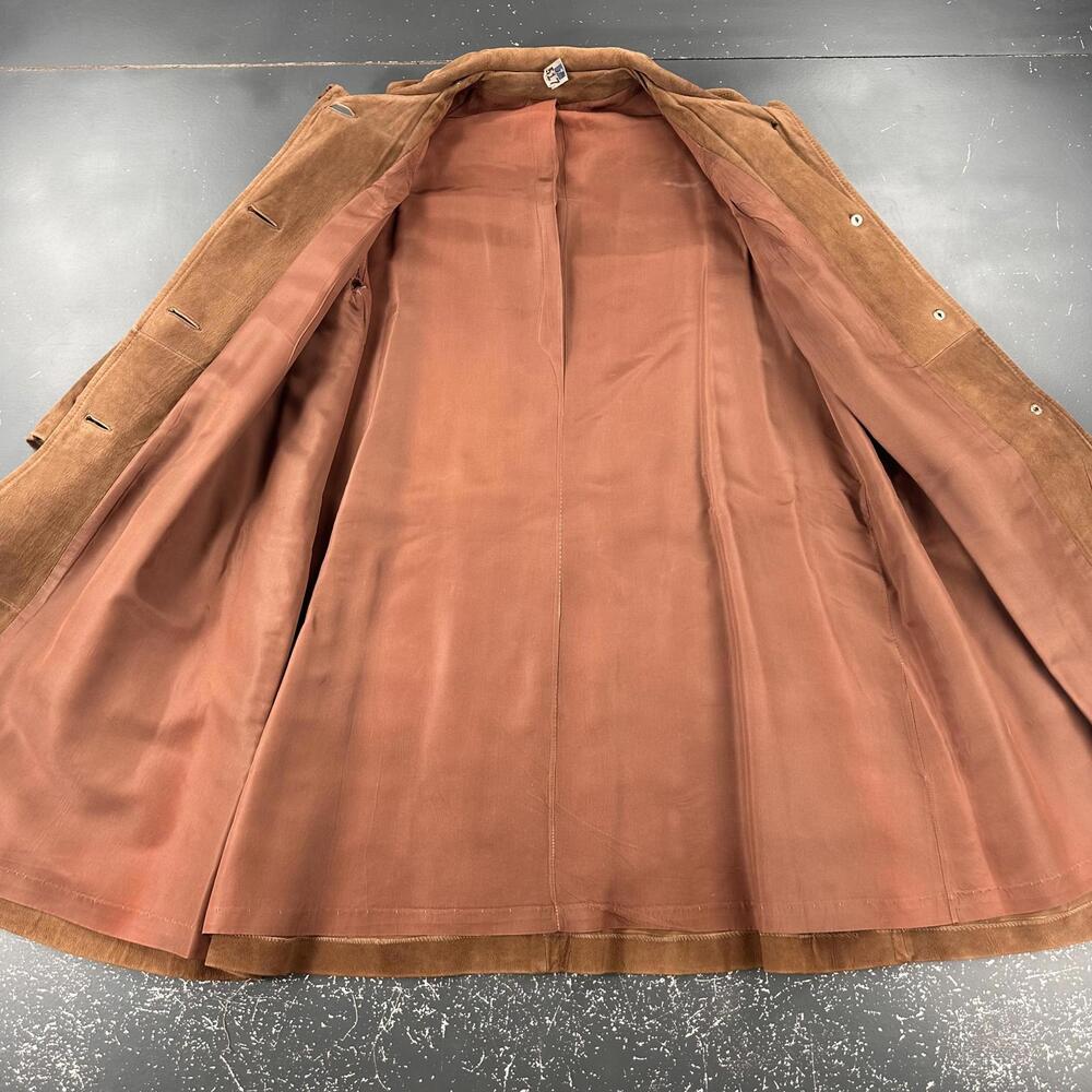 VTG Suede Leather Trench Coat Womens Med/LRG Brown Soft Duster Boho Chic 60's - Picture 3 of 10